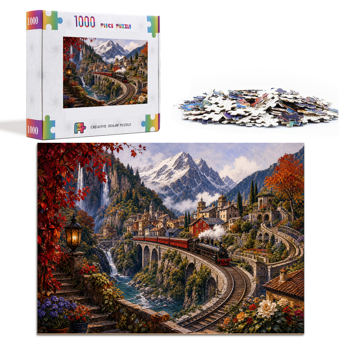 Hidden Mountain Railway Town Landscape Puzzle - puzzle product view