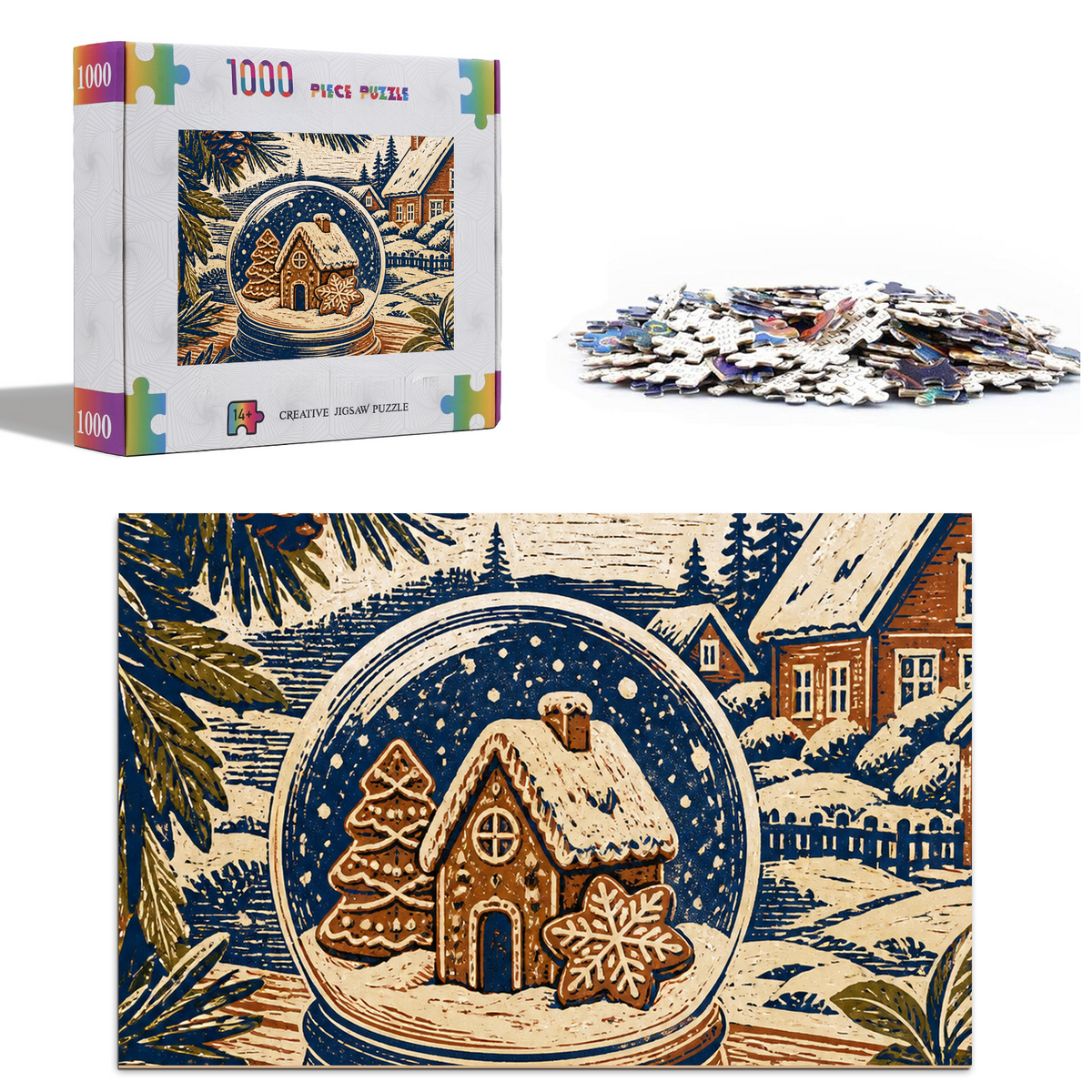 Vibrant Snow Globe Cookie Table Linocut Portrait Puzzle - puzzle product view