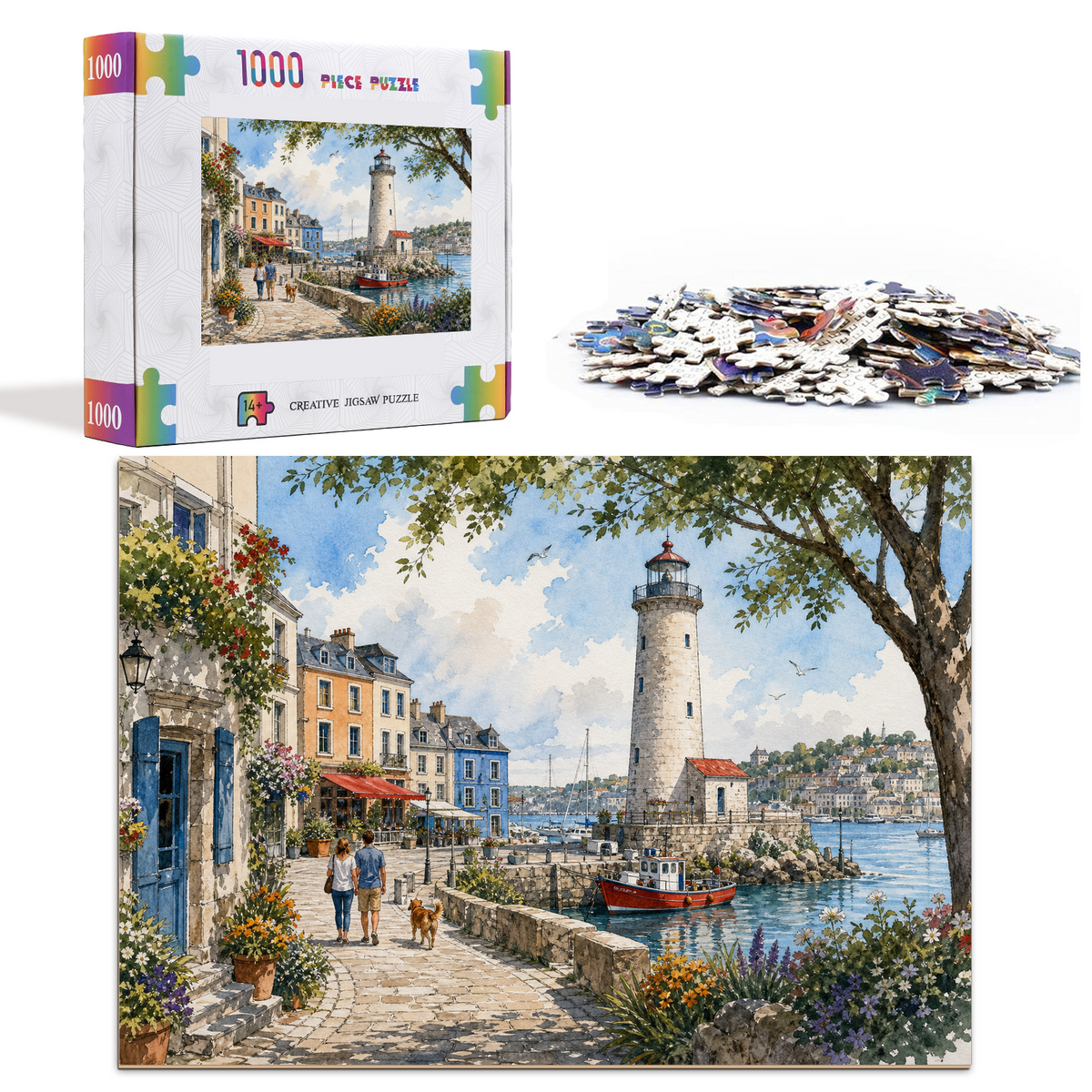 Vibrant Lighthouse Harbor Landscape Puzzle - puzzle product view