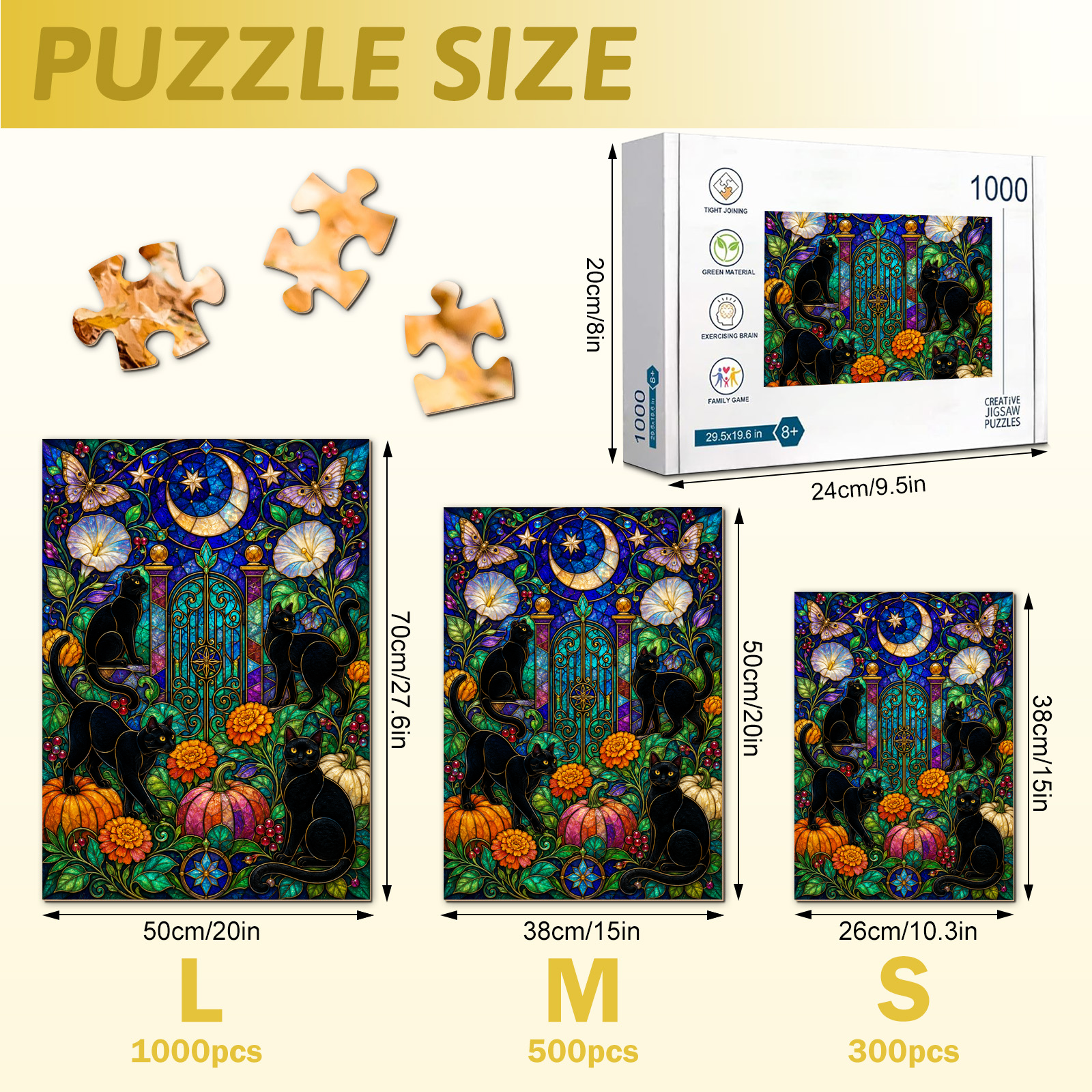 Black Cat Stained Glass Halloween Puzzle - puzzle detail view