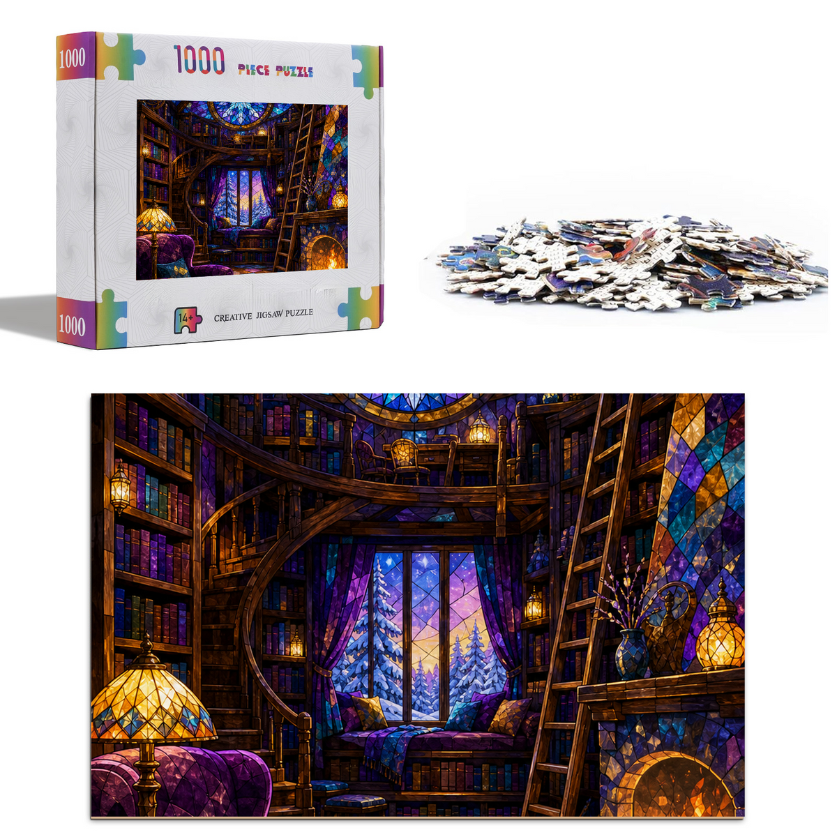 Whispering Winter Cabin Library Portrait Puzzle - puzzle product view
