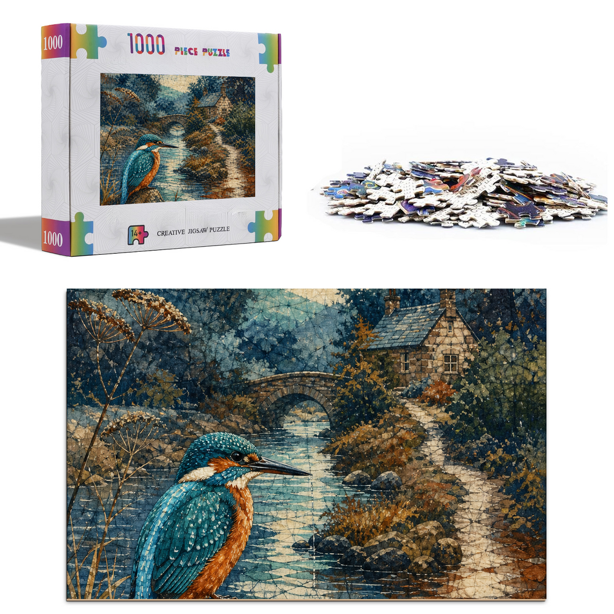 Rain-Washed Kingfisher By A River Portrait Puzzle - puzzle product view