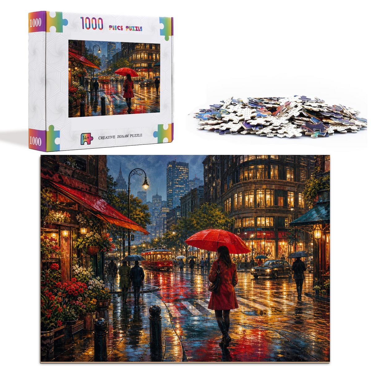 Rainwashed Rainy Metropolis Crossing Landscape Puzzle - puzzle product view