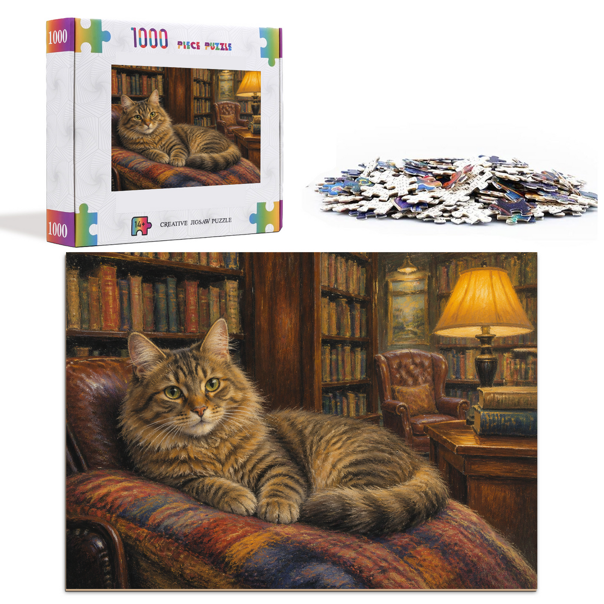 Luminous Library Cat Landscape Puzzle - puzzle product view