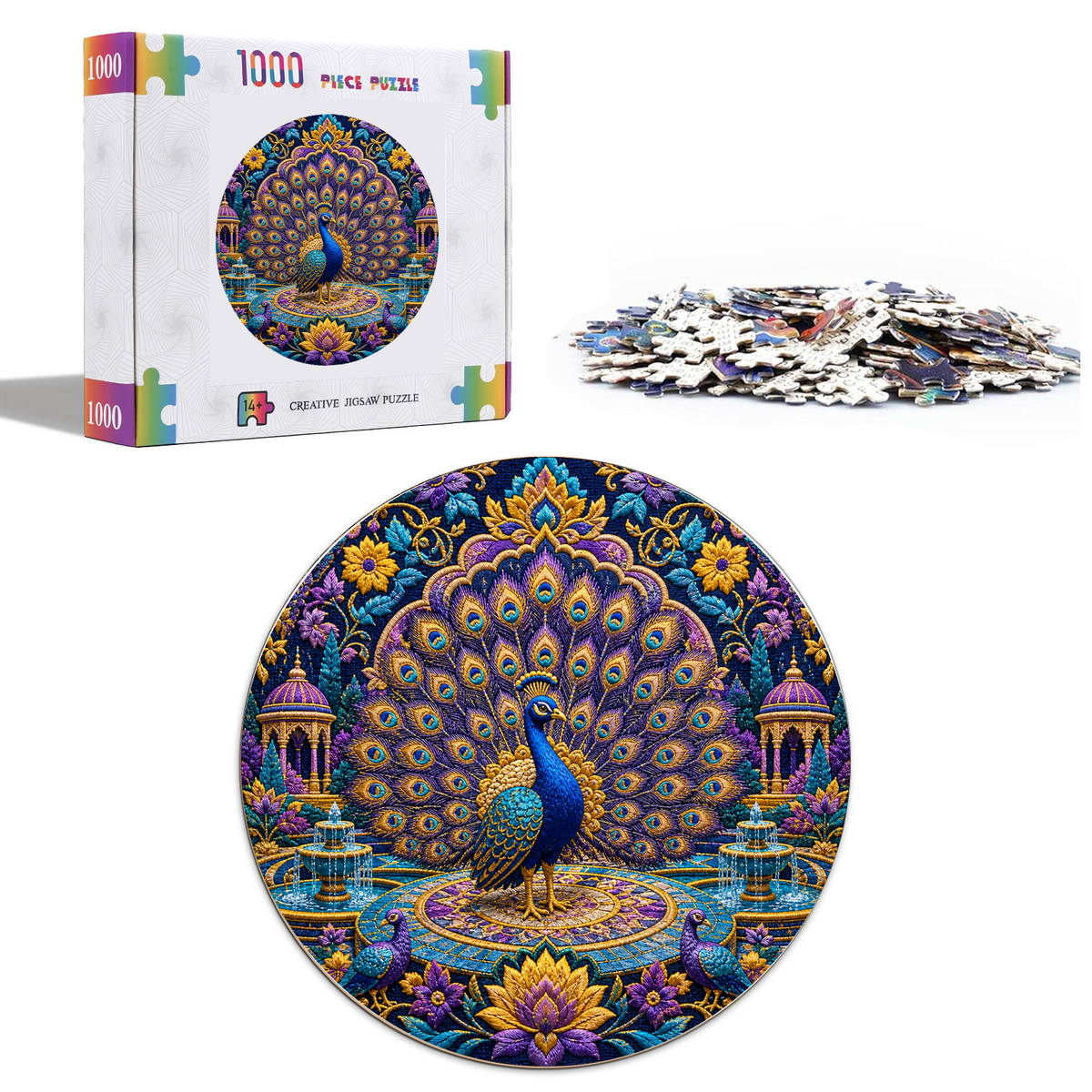 Golden Peacock Mosaic Court Round Puzzle - puzzle product view