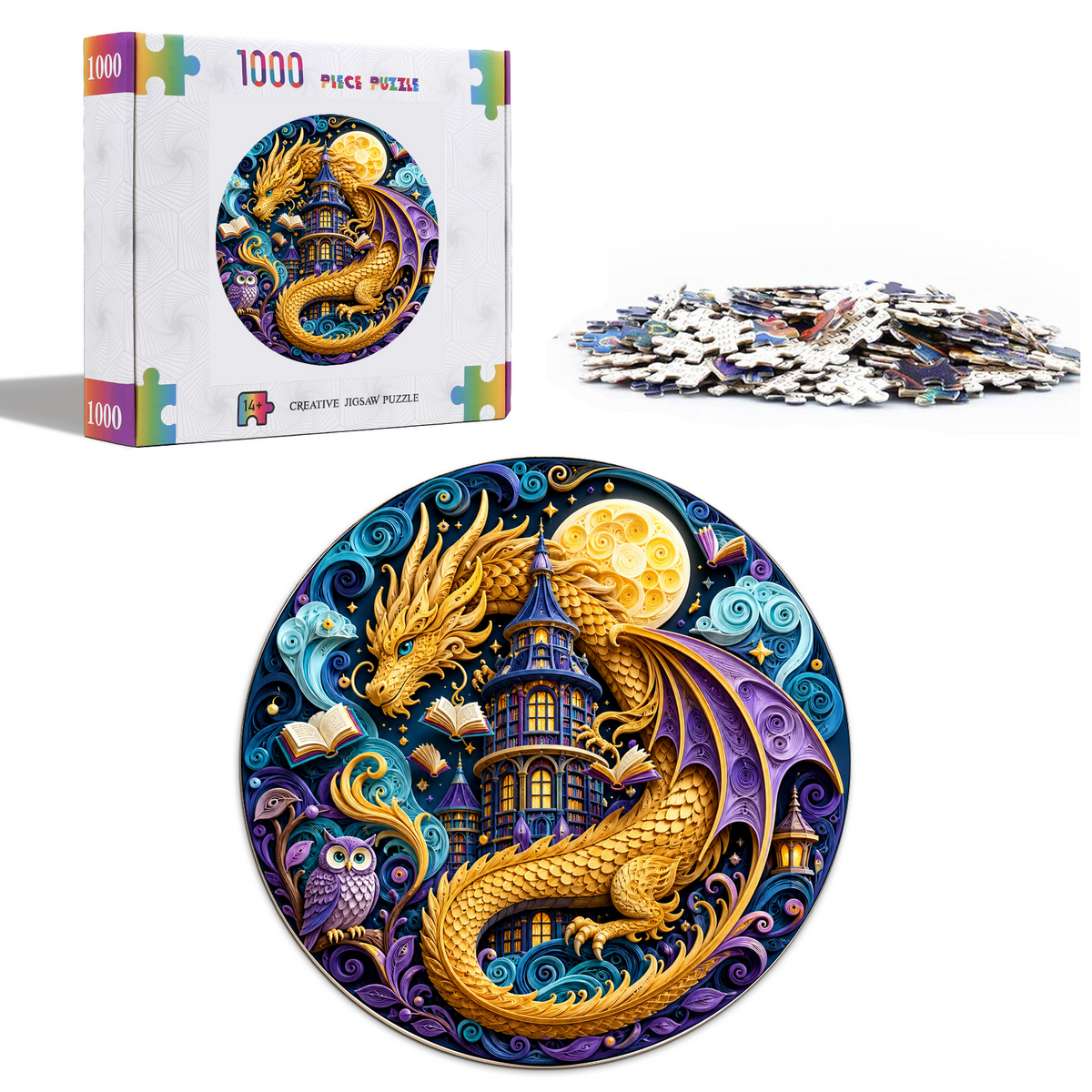 Golden Dragon Library Moon Round Puzzle - puzzle product view