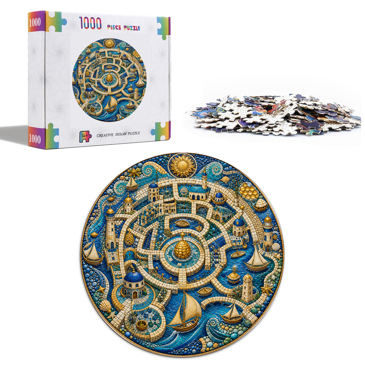 Honeyed Labyrinth Harbor Round Puzzle - puzzle product view
