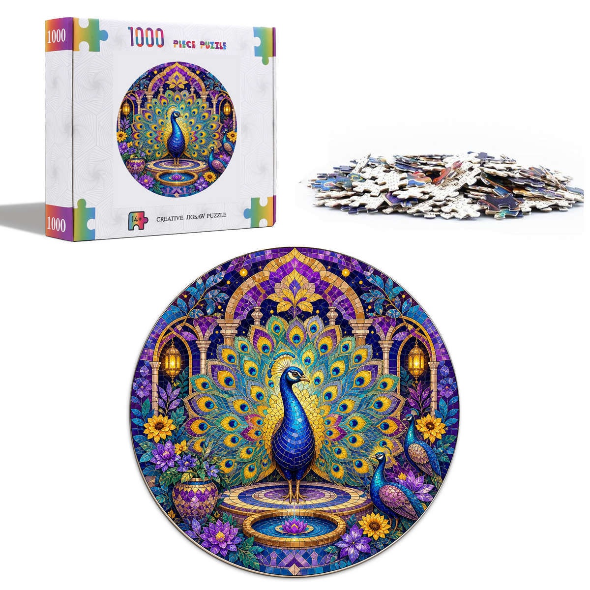 Whispering Peacock Mosaic Court Round Puzzle - puzzle product view