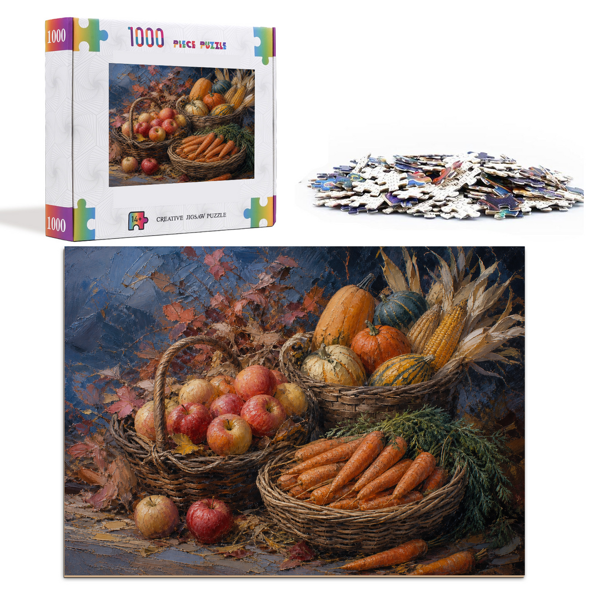 Quiet Farmers Market Baskets Oil Impasto Landscape Puzzle - puzzle product view