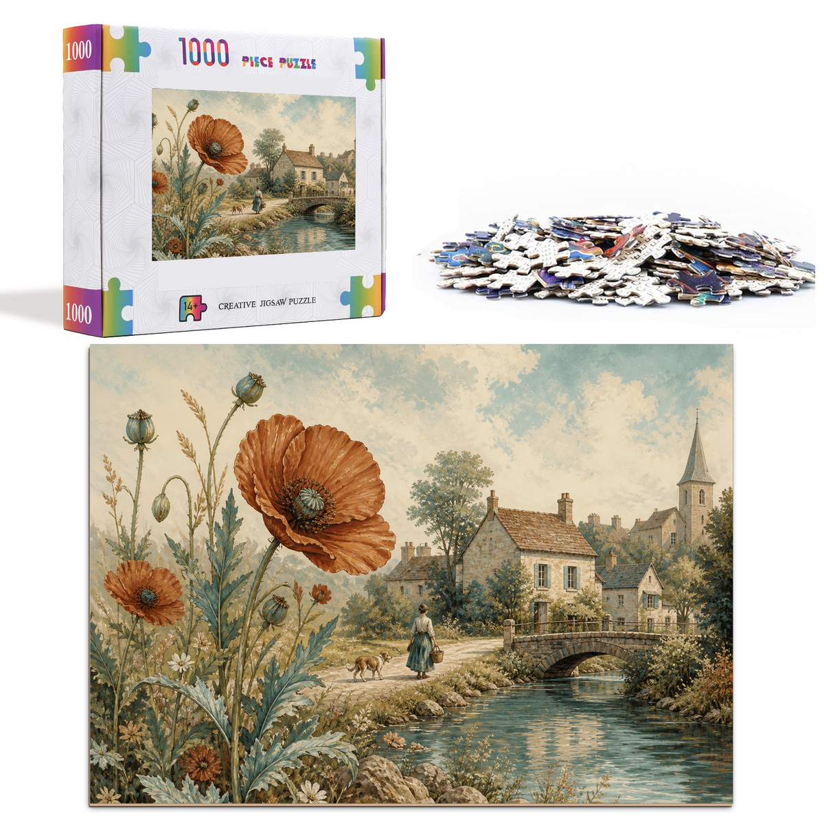 Luminous Folk Art Village Art Nouveau Decorative Landscape Puzzle - puzzle product view