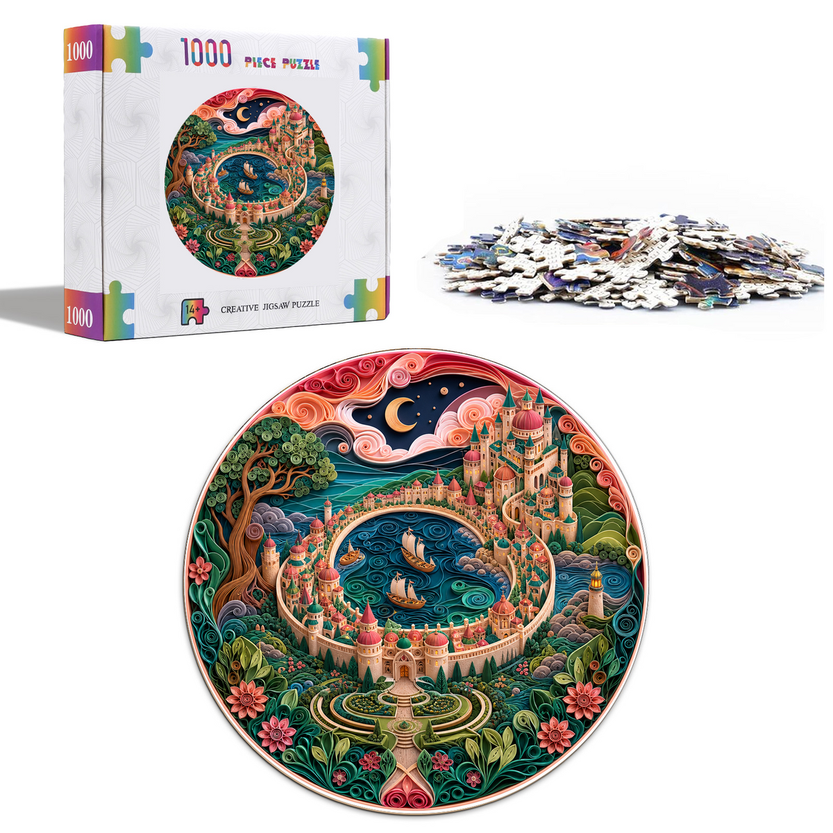 Twilight Crescent Castle City Round Puzzle - puzzle product view