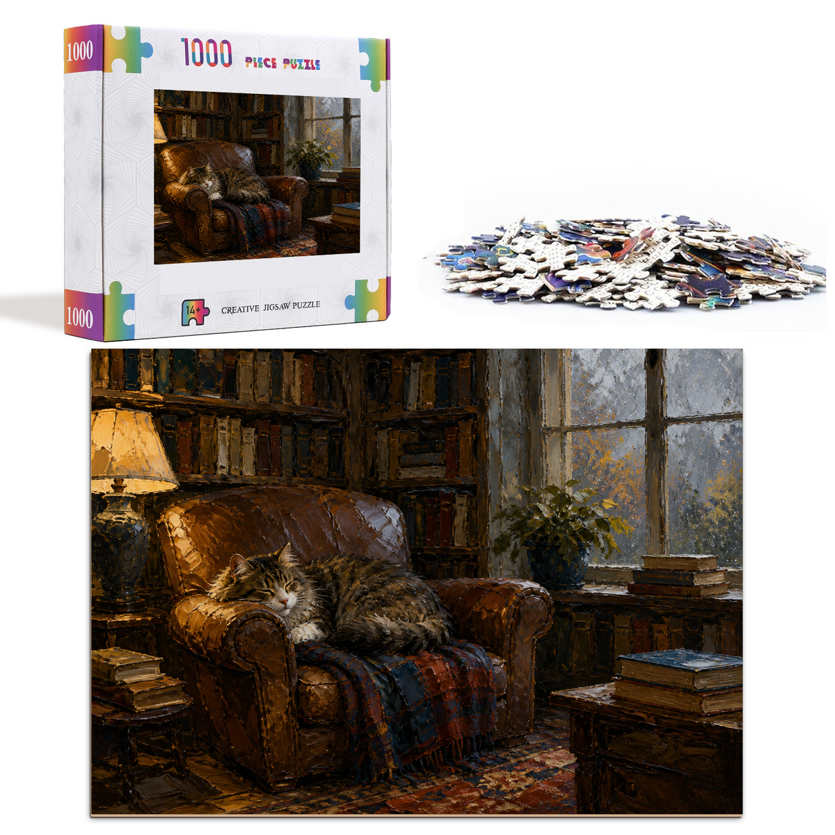 Rain-Washed Library Cat Landscape Puzzle - puzzle product view