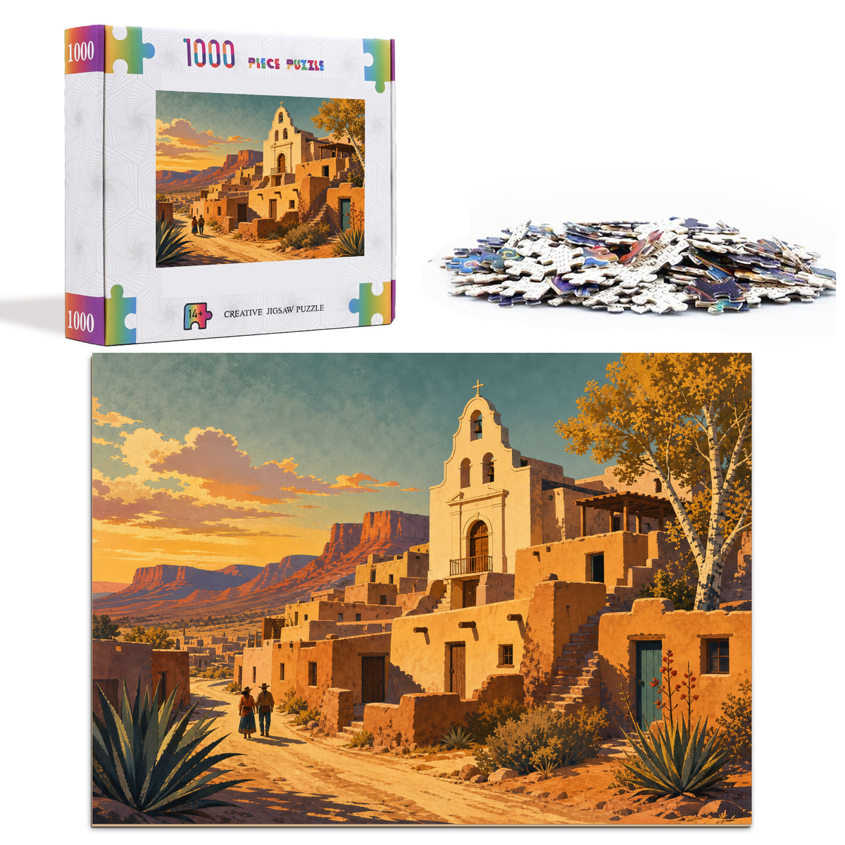 Story Rich Desert Adobe Town Travel Poster Landscape Puzzle - puzzle product view
