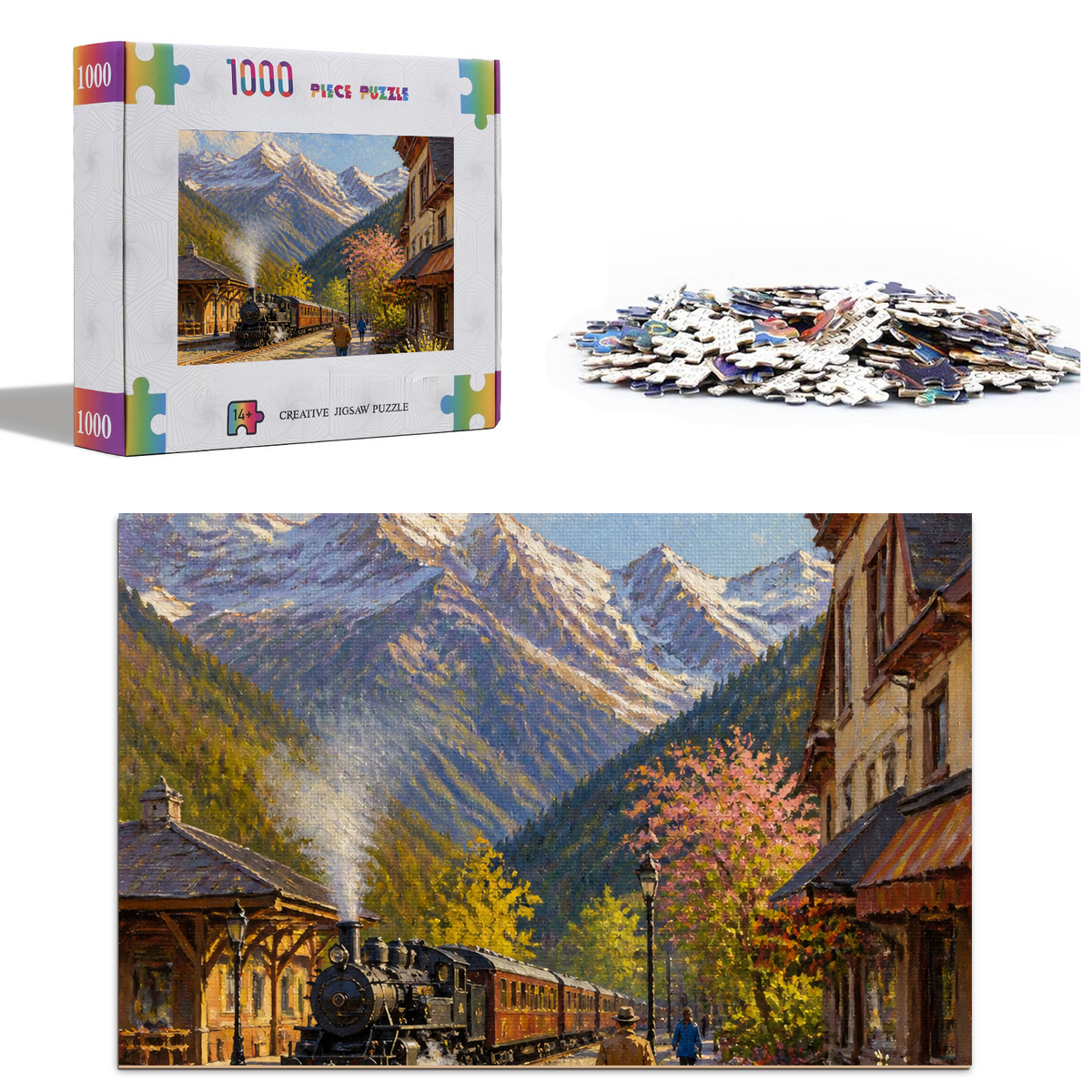Sunlit Mountain Railway Station Portrait Puzzle - puzzle product view