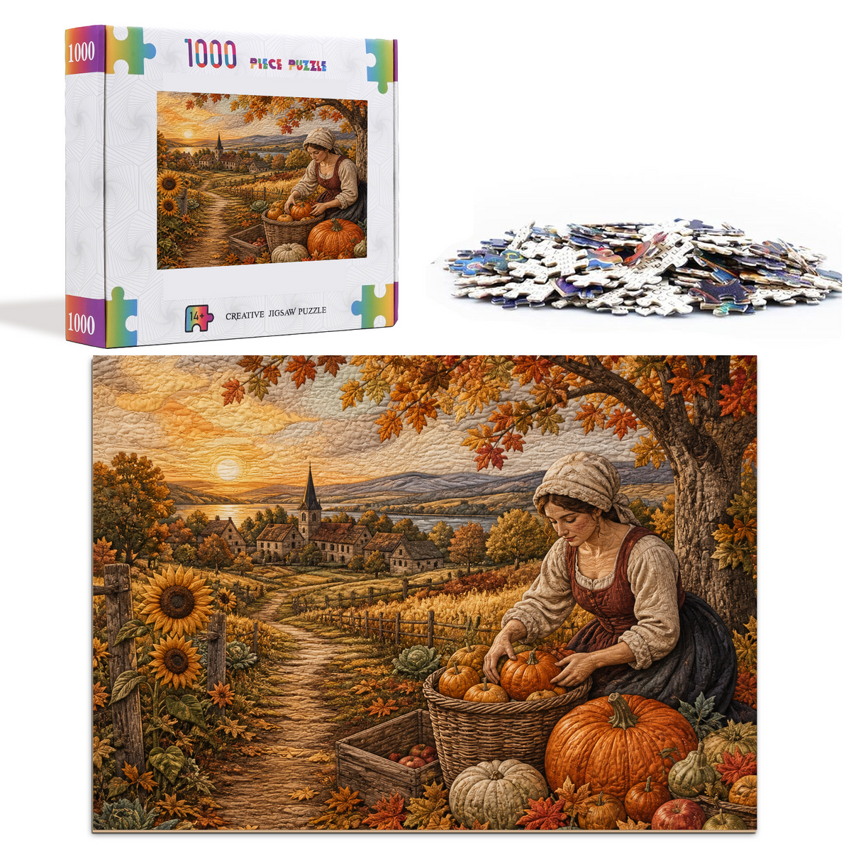 Sunlit Harvest Festival Textile Quilt Landscape Puzzle - puzzle product view