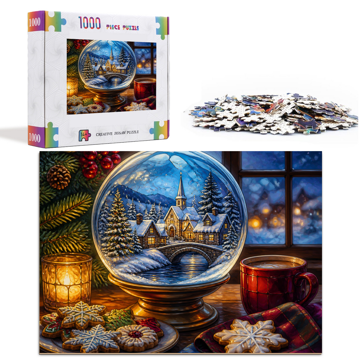 Rain Washed Snow Globe Cookie Table Stained Glass Landscape Puzzle - puzzle product view