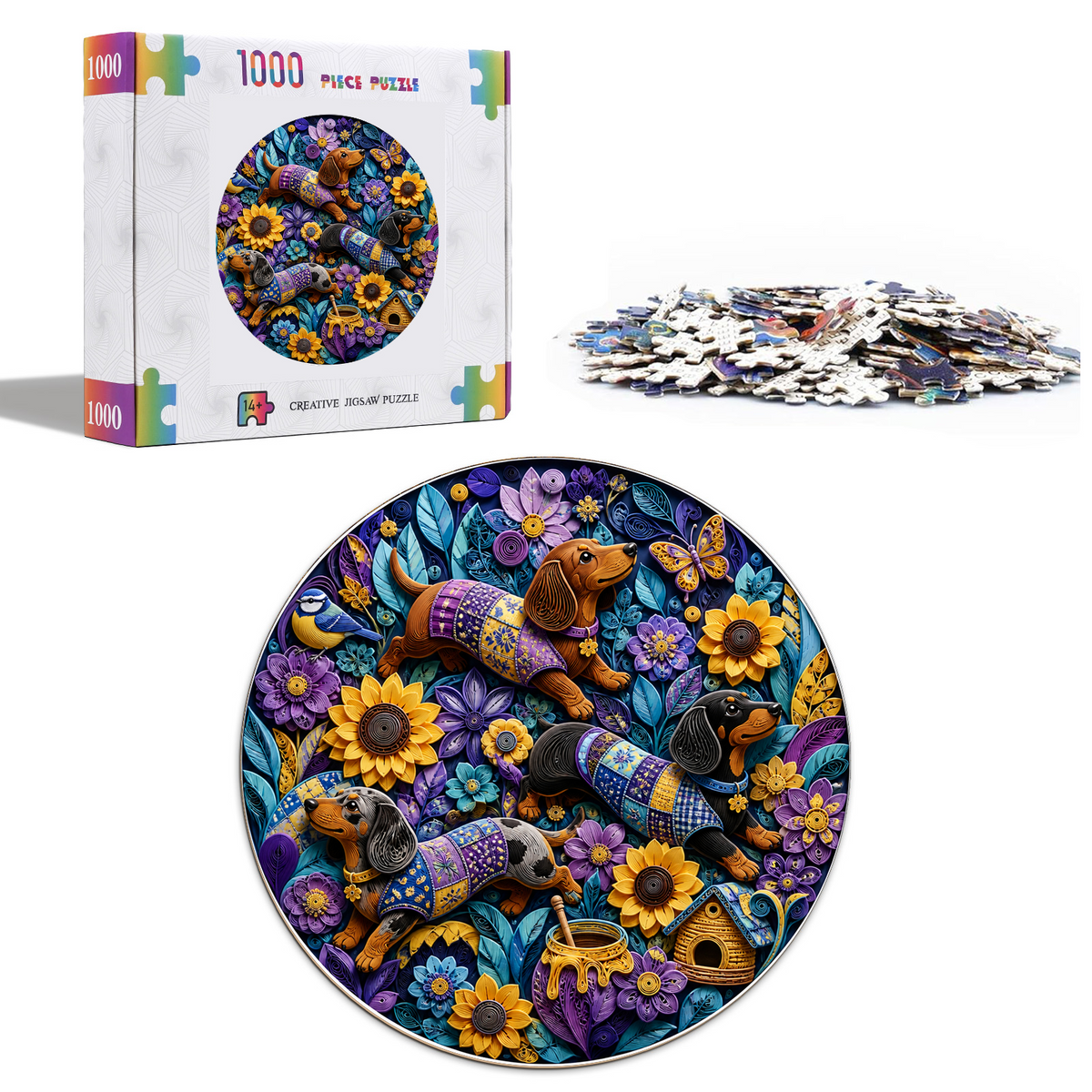 Honeyed Dachshund Flower Parade Round Puzzle - puzzle product view