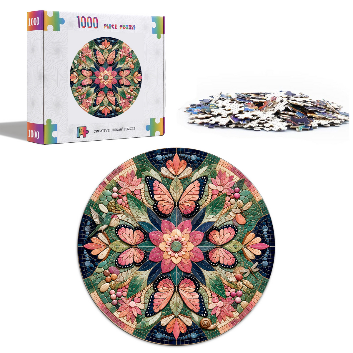 Whispering Botanical Kaleidoscope Round Puzzle - puzzle product view