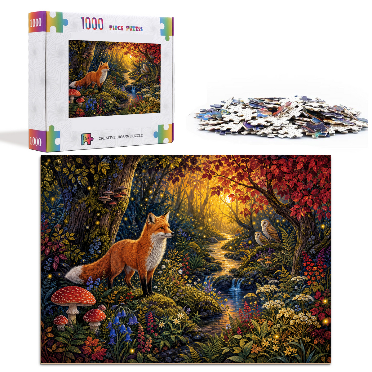 Sunlit Fox and Firefly Grove Landscape Puzzle - puzzle product view