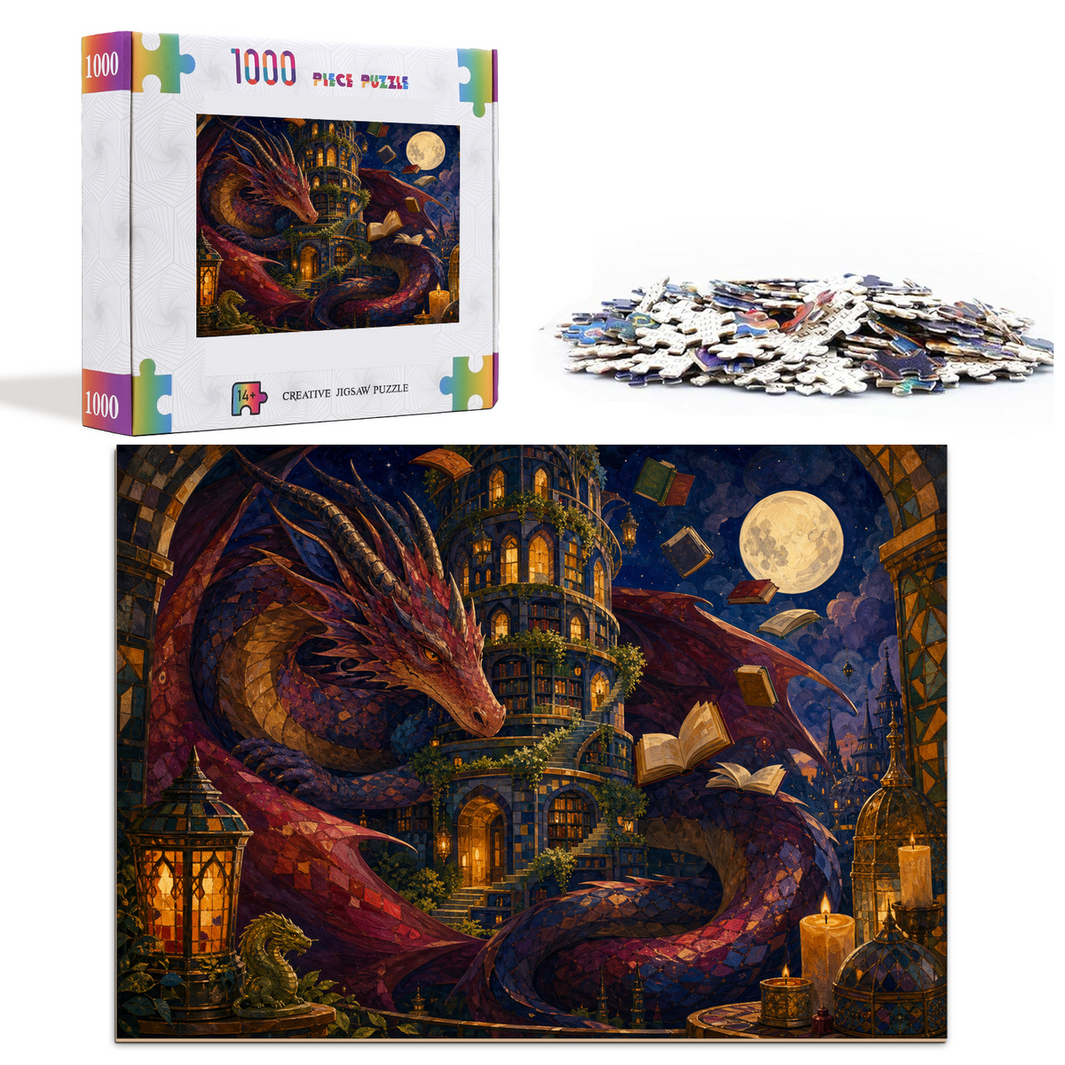 Luminous Dragon Library Moon Landscape Puzzle - puzzle product view