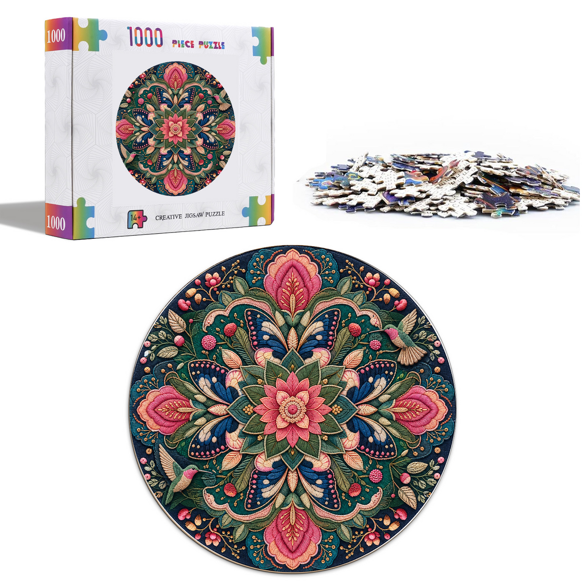 Dancing Botanical Kaleidoscope Round Puzzle - puzzle product view