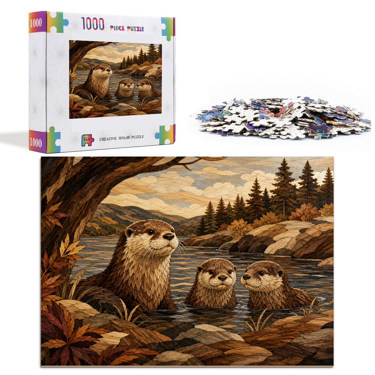 Vibrant Otter Family Landscape Puzzle - puzzle product view