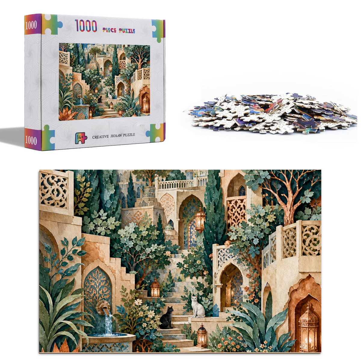 Starlit Watercolor City Garden Portrait Puzzle - puzzle product view