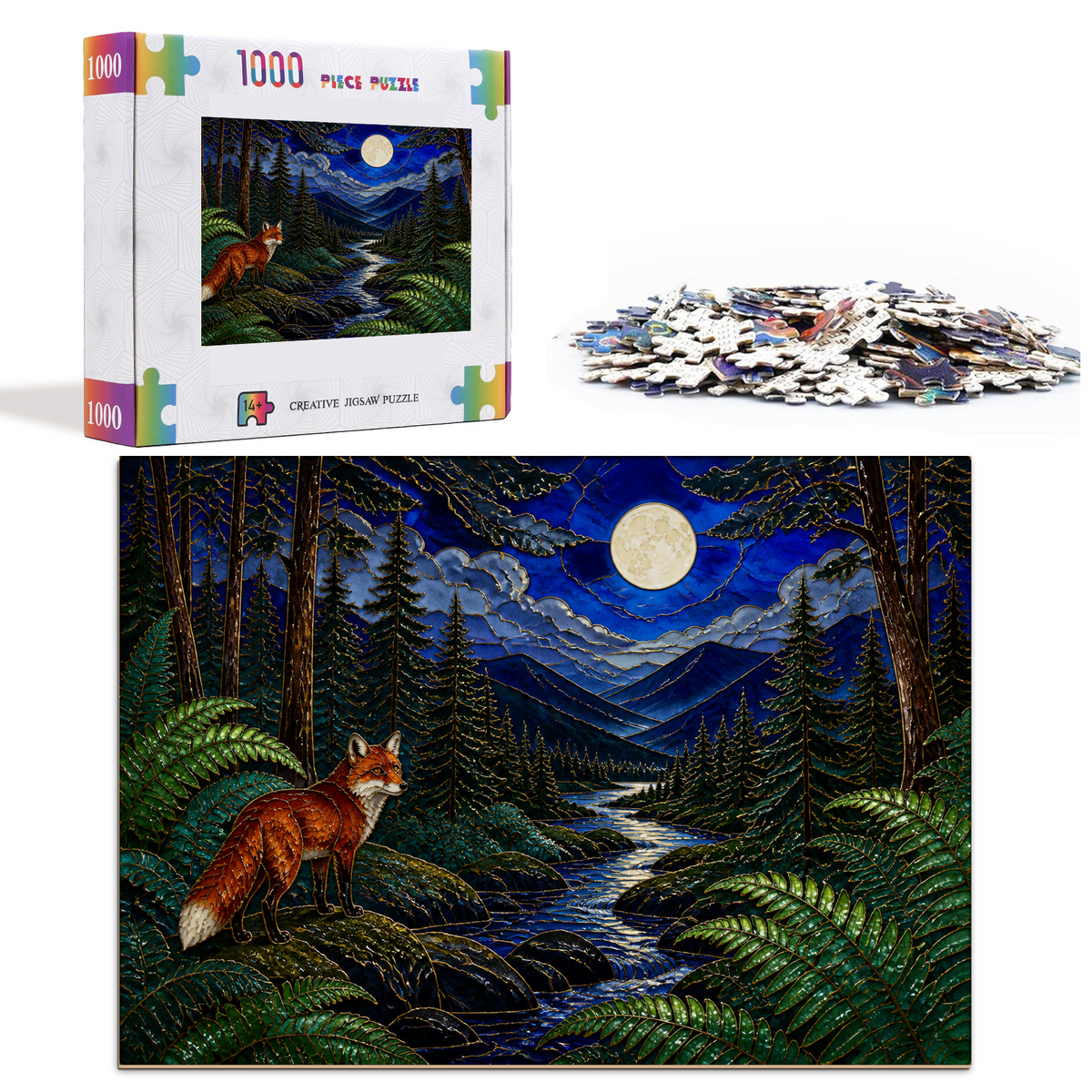Moonlit Fern Forest Landscape Puzzle - puzzle product view