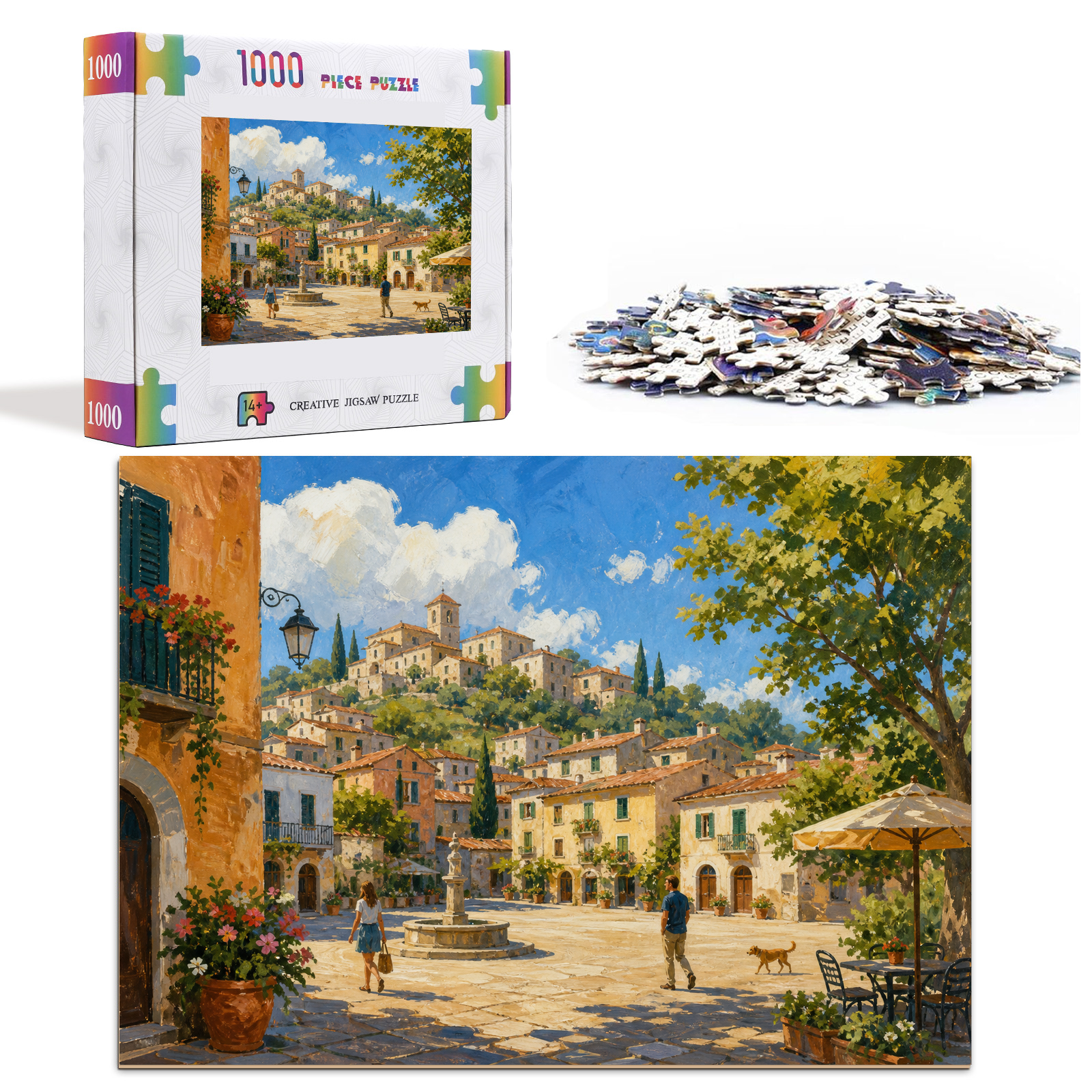 Sunlit Hill Town Landscape Puzzle - puzzle product view