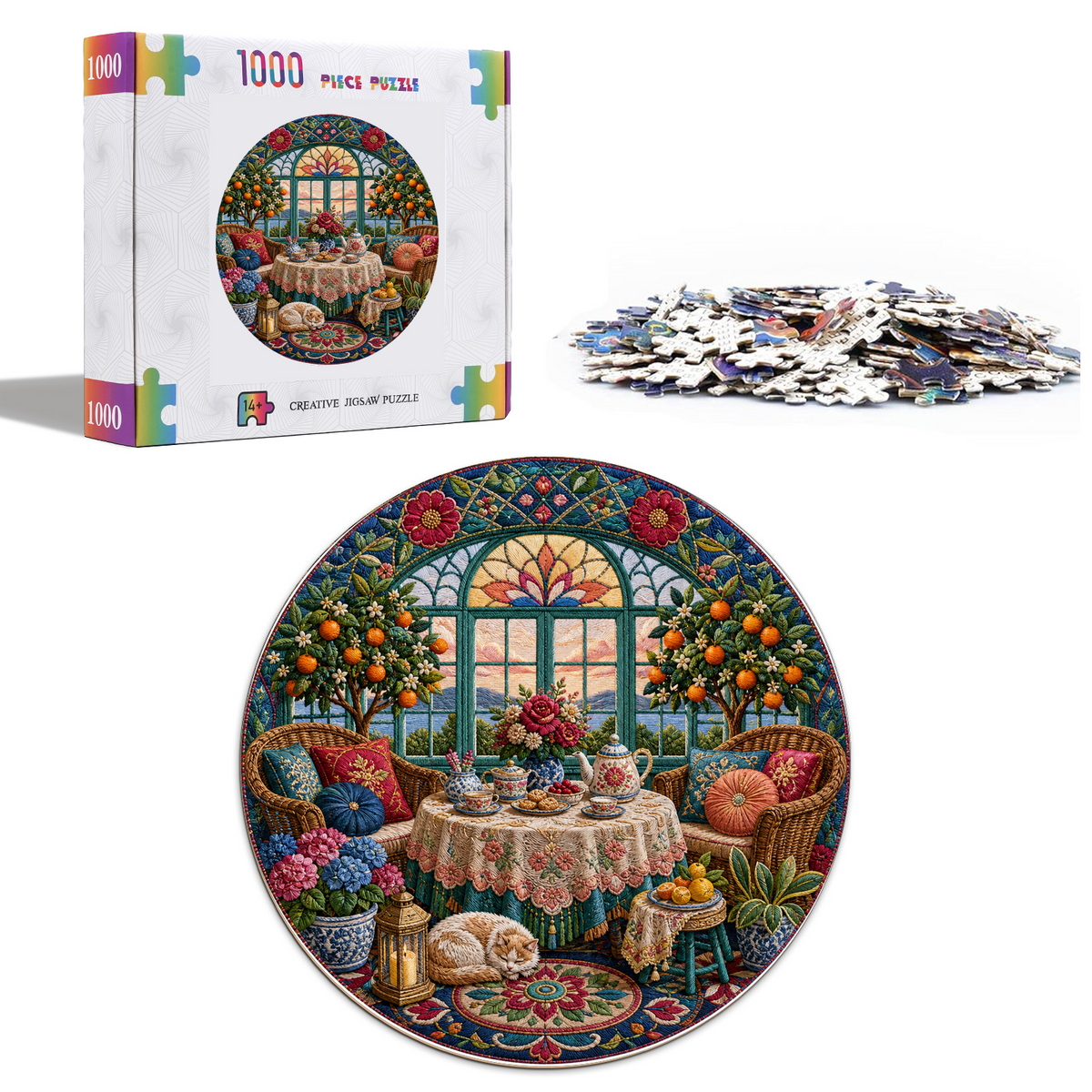 Twilight Sunroom Tea Corner Round Puzzle - puzzle product view