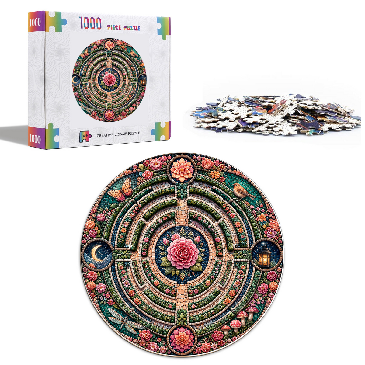 Moonlit Floral Labyrinth Round Puzzle - puzzle product view
