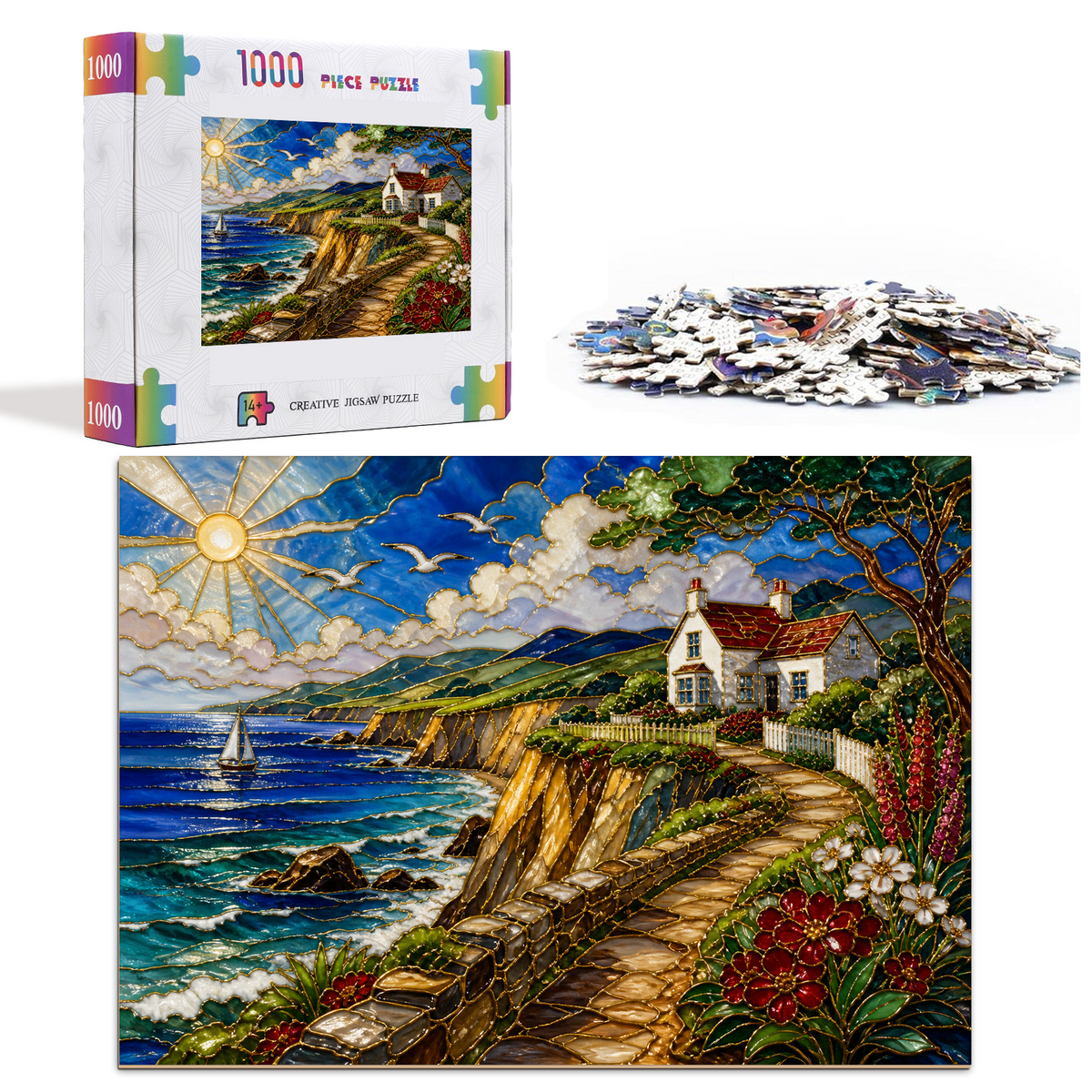 Sunlit Coastal Cliffs Landscape Puzzle - puzzle product view