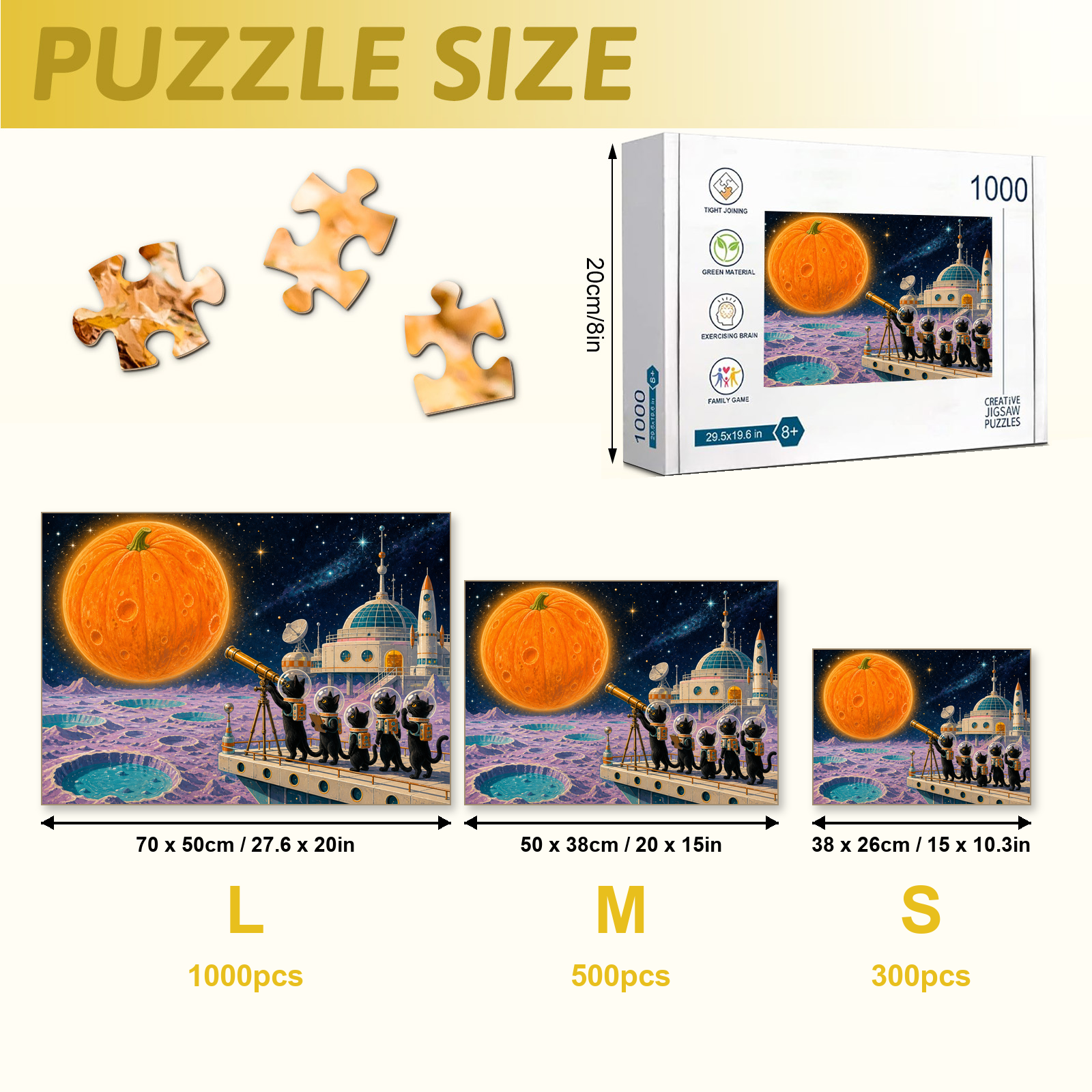Space Cats Pumpkin Planet 1000 Piece Puzzle - puzzle detail view