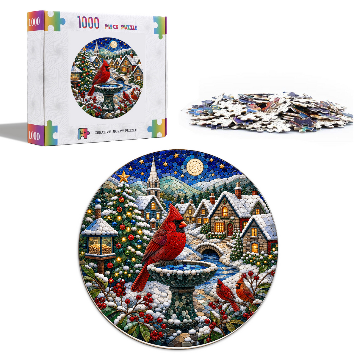 Copperleaf Cardinal Winter Village Round Puzzle - puzzle product view