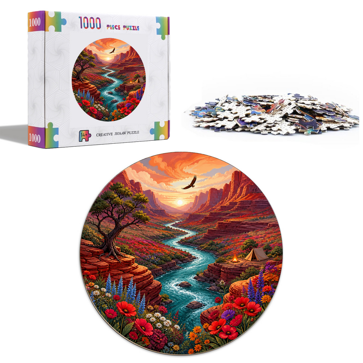 Crimson Wildflower Canyon River Round Puzzle - puzzle product view