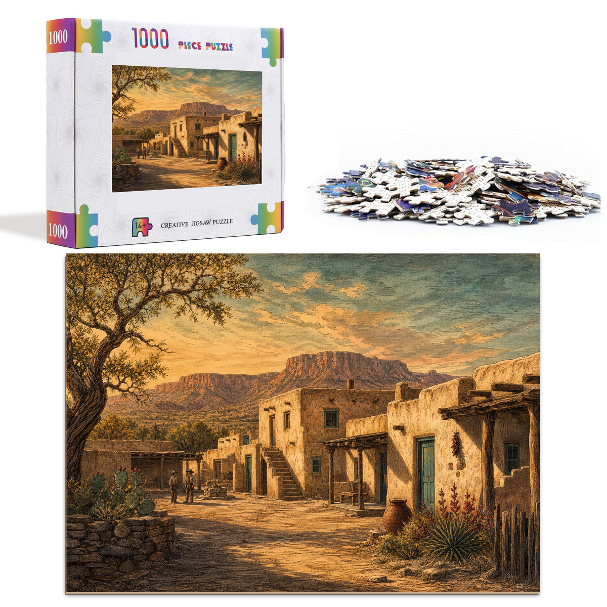 Luminous Desert Adobe Town Landscape Puzzle - puzzle product view