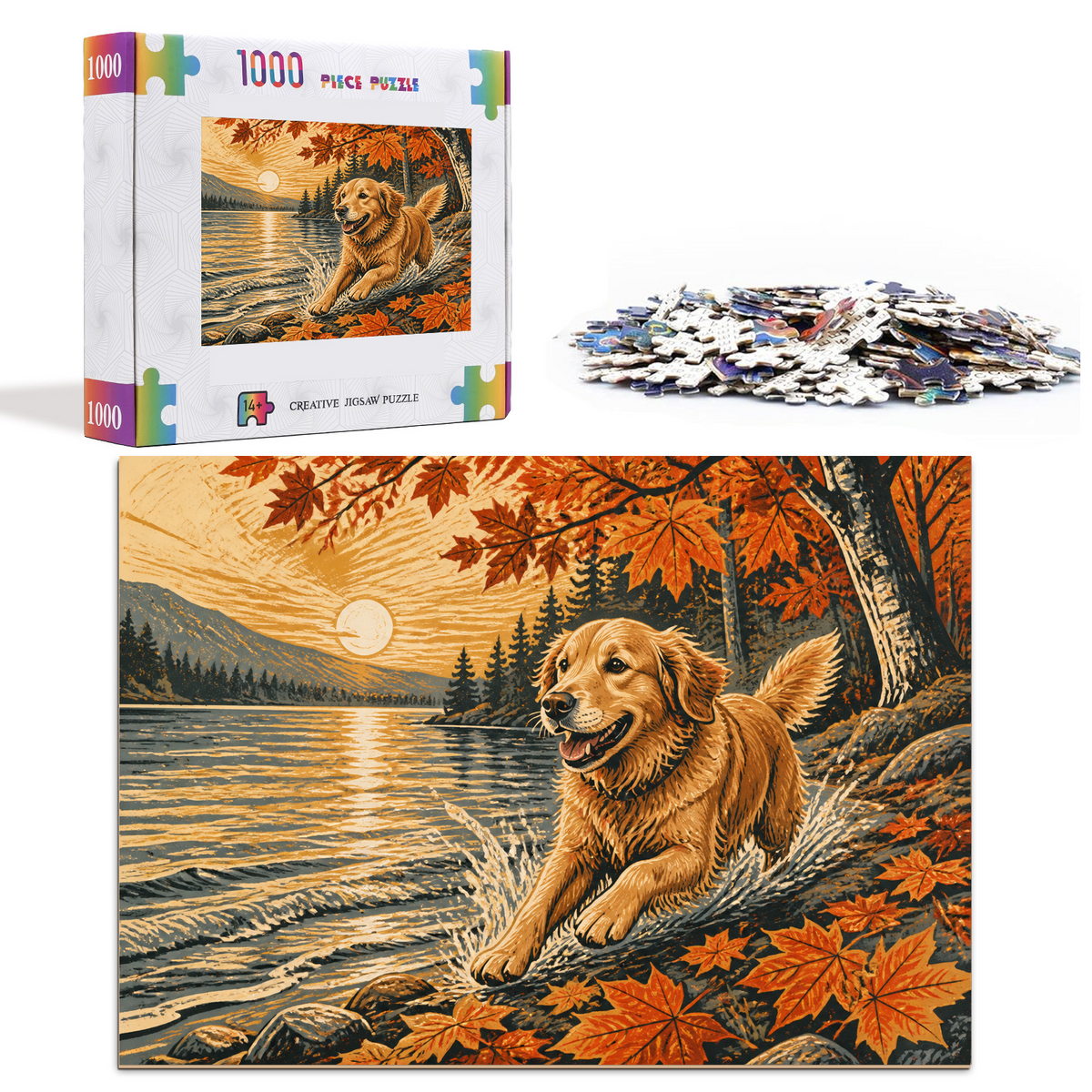 Golden-Hour Golden Retriever Landscape Puzzle - puzzle product view