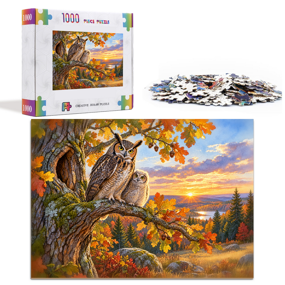 Golden-Hour Owls Landscape Puzzle - puzzle product view