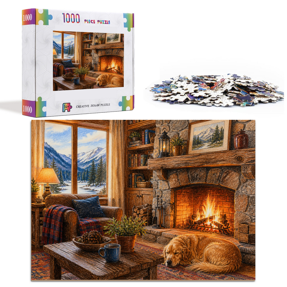 Vibrant Fireplace Room Landscape Puzzle - puzzle product view