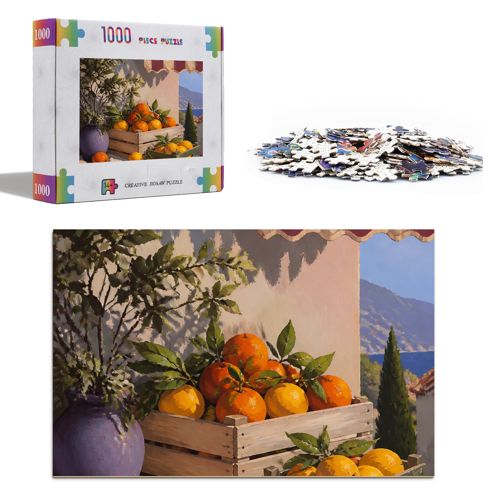 Sunlit Citrus Market Gouache Portrait Puzzle - puzzle product view