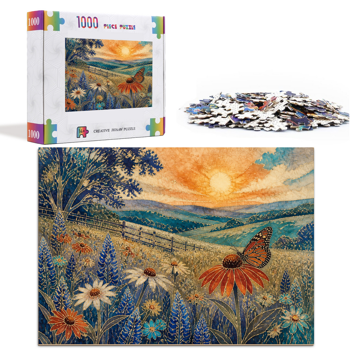 Golden-Hour Wildflower Meadow Landscape Puzzle - puzzle product view