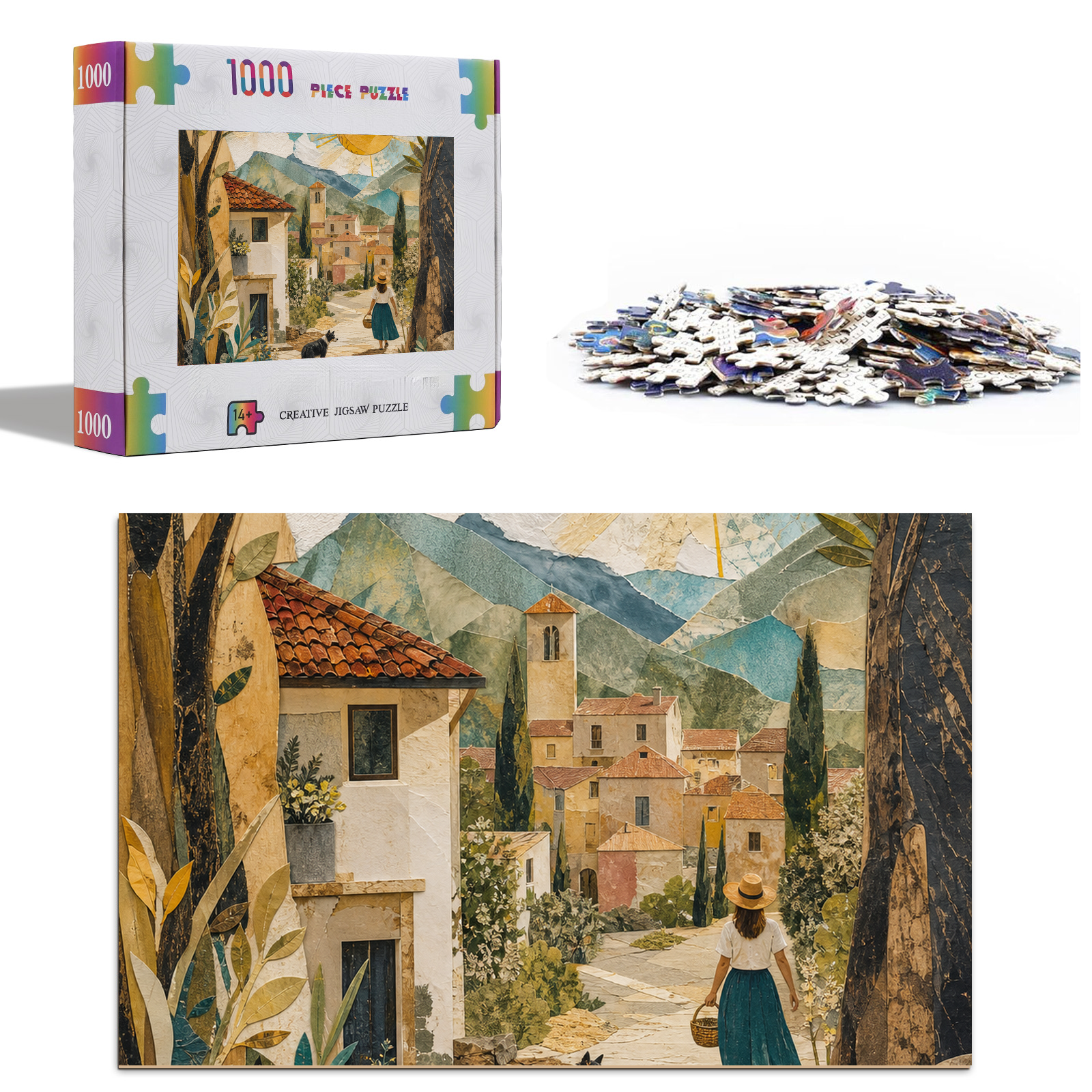 Sunlit Folk-Art Village Portrait Puzzle - puzzle product view