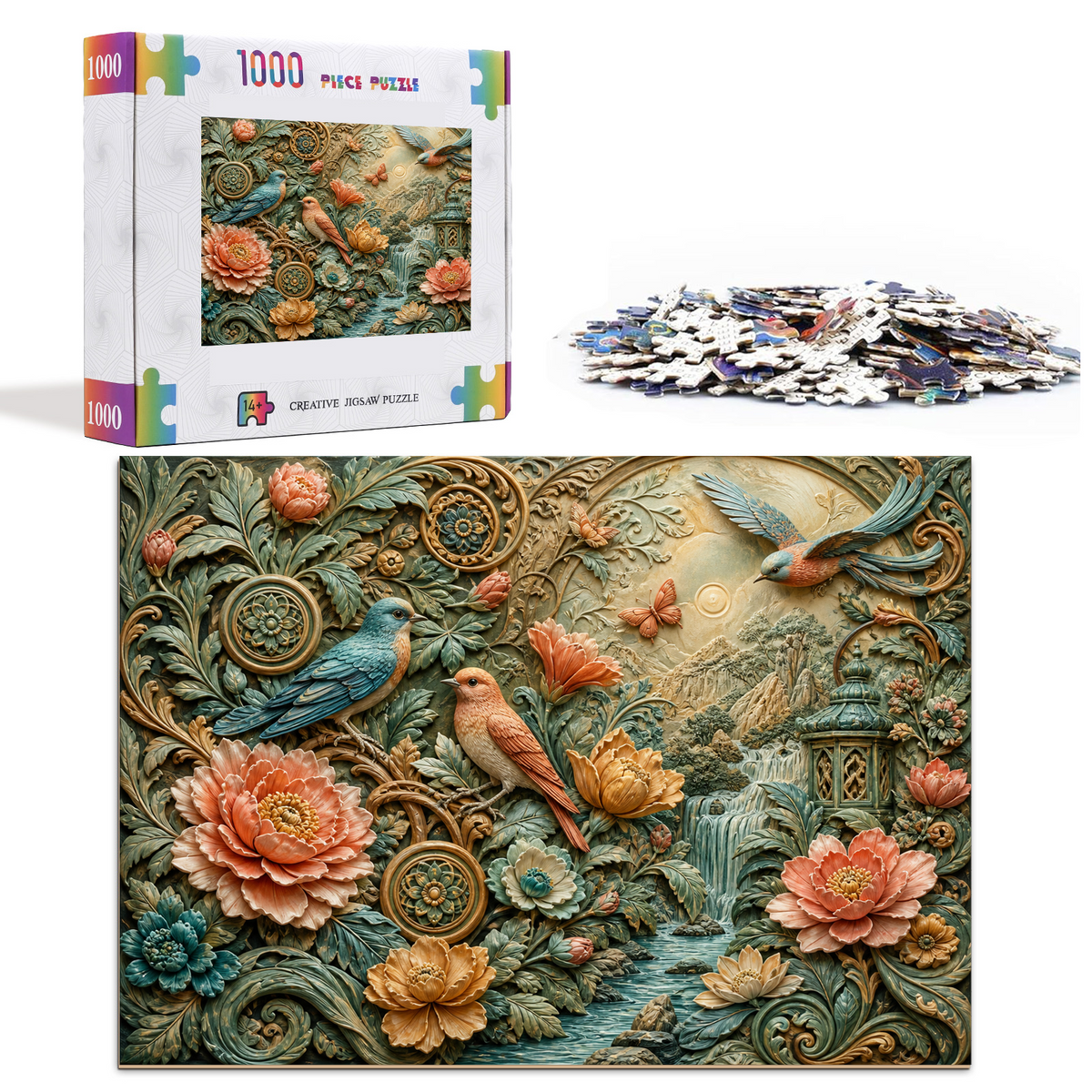 Enchanted Sculpted Floral Relief Landscape Puzzle - puzzle product view