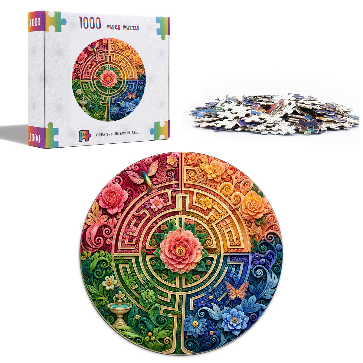 Golden Floral Labyrinth Round Puzzle - puzzle product view