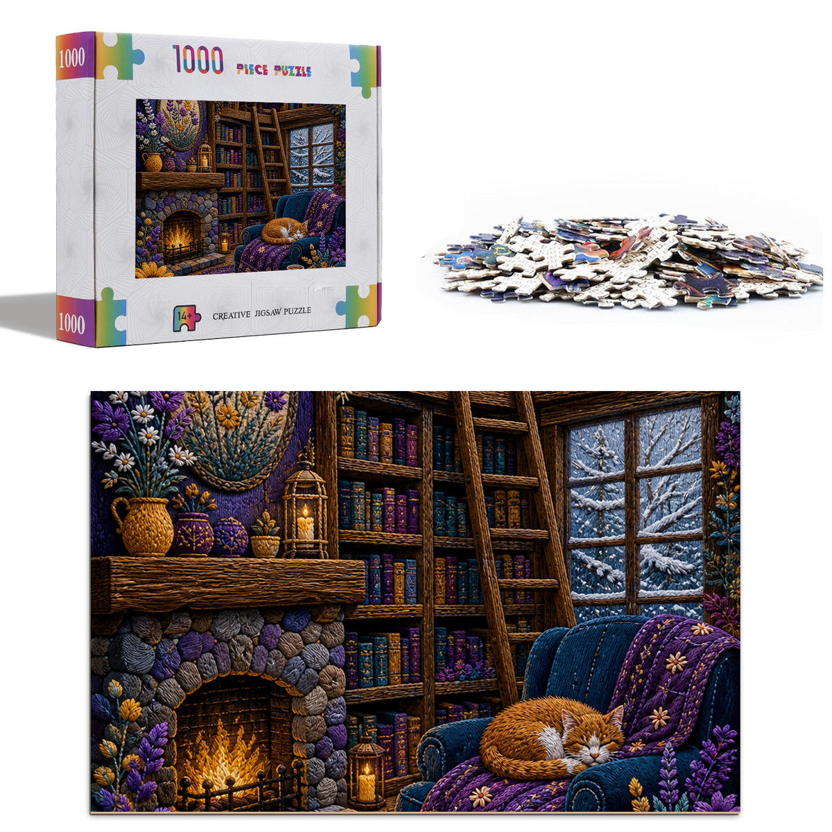 Wildflower Winter Cabin Library Portrait Puzzle - puzzle product view