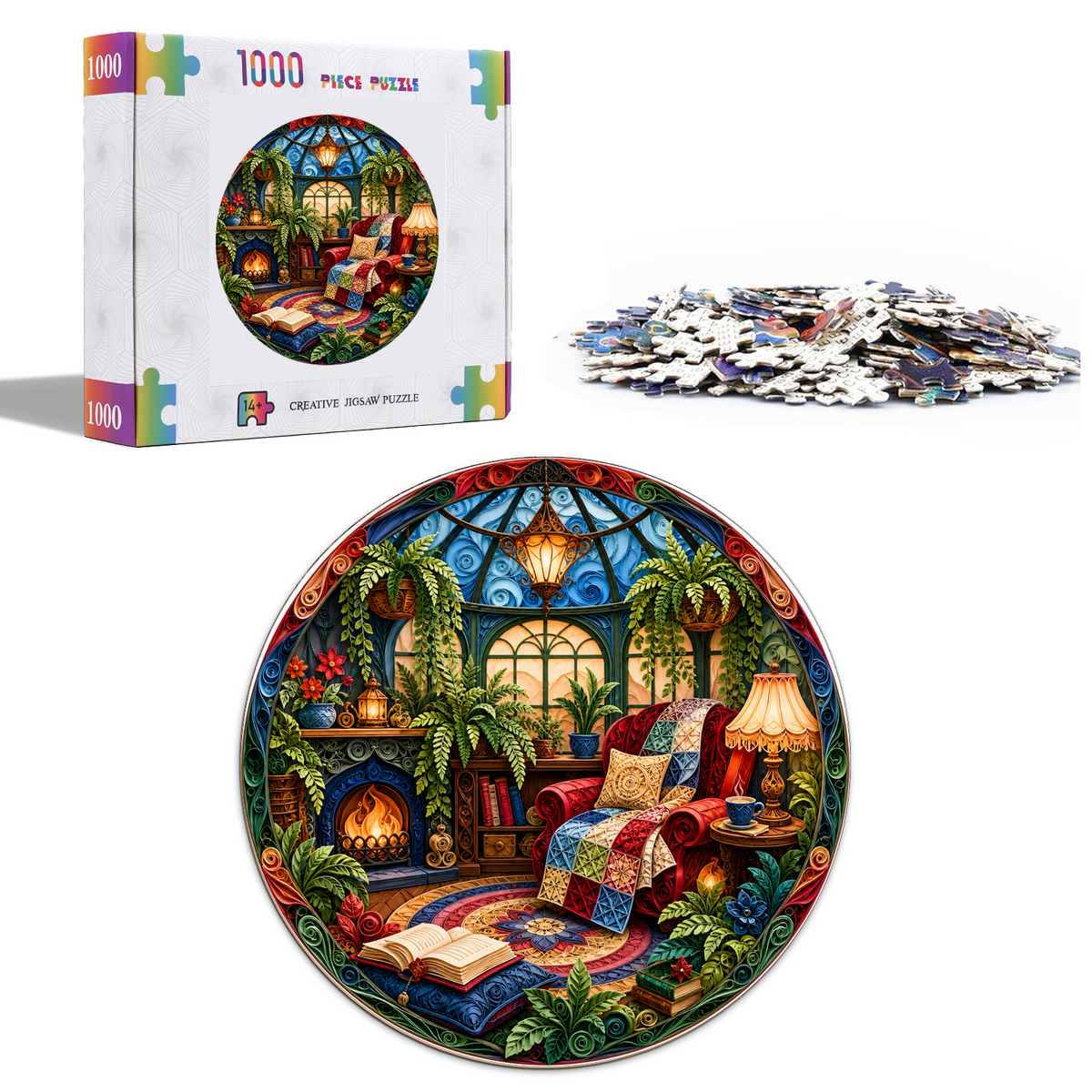 Honeyed Reading Nook Conservatory Round Puzzle - puzzle product view