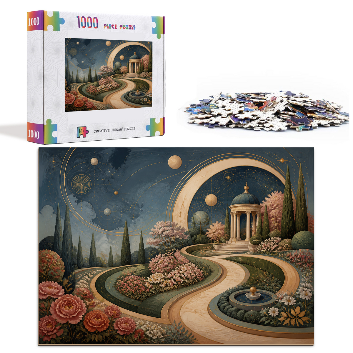 Vibrant Geometric Garden Celestial Chart Landscape Puzzle - puzzle product view