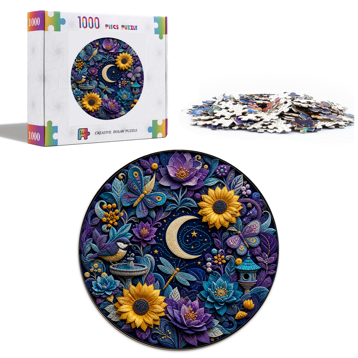 Moonlit Paper Garden Symphony Round Puzzle - puzzle product view