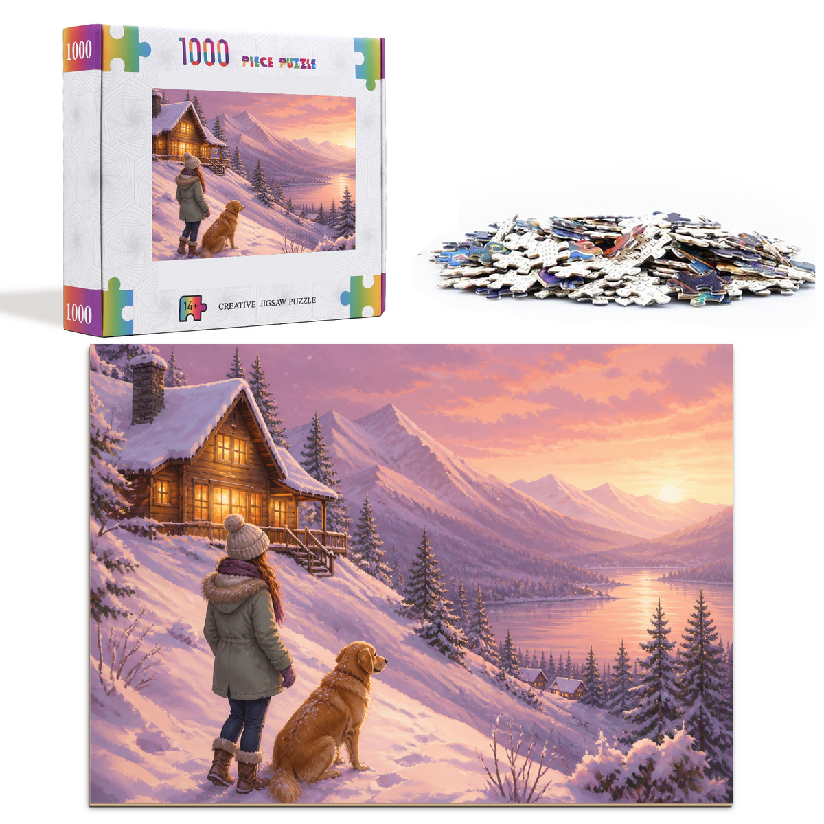 Quiet Winter Cabin Lights Character Illustration Landscape Puzzle - puzzle product view