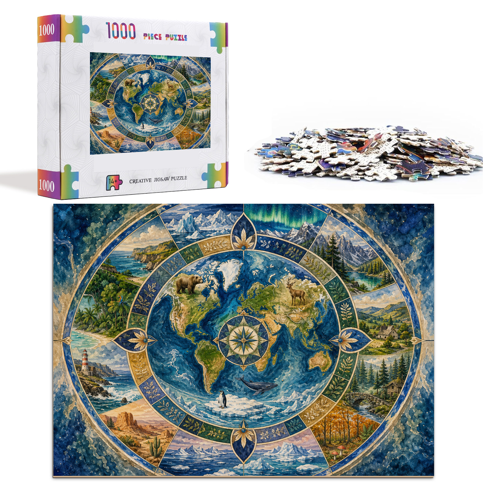 Story Rich World Habitat Map Mandala Ornamental Landscape Puzzle - puzzle product view